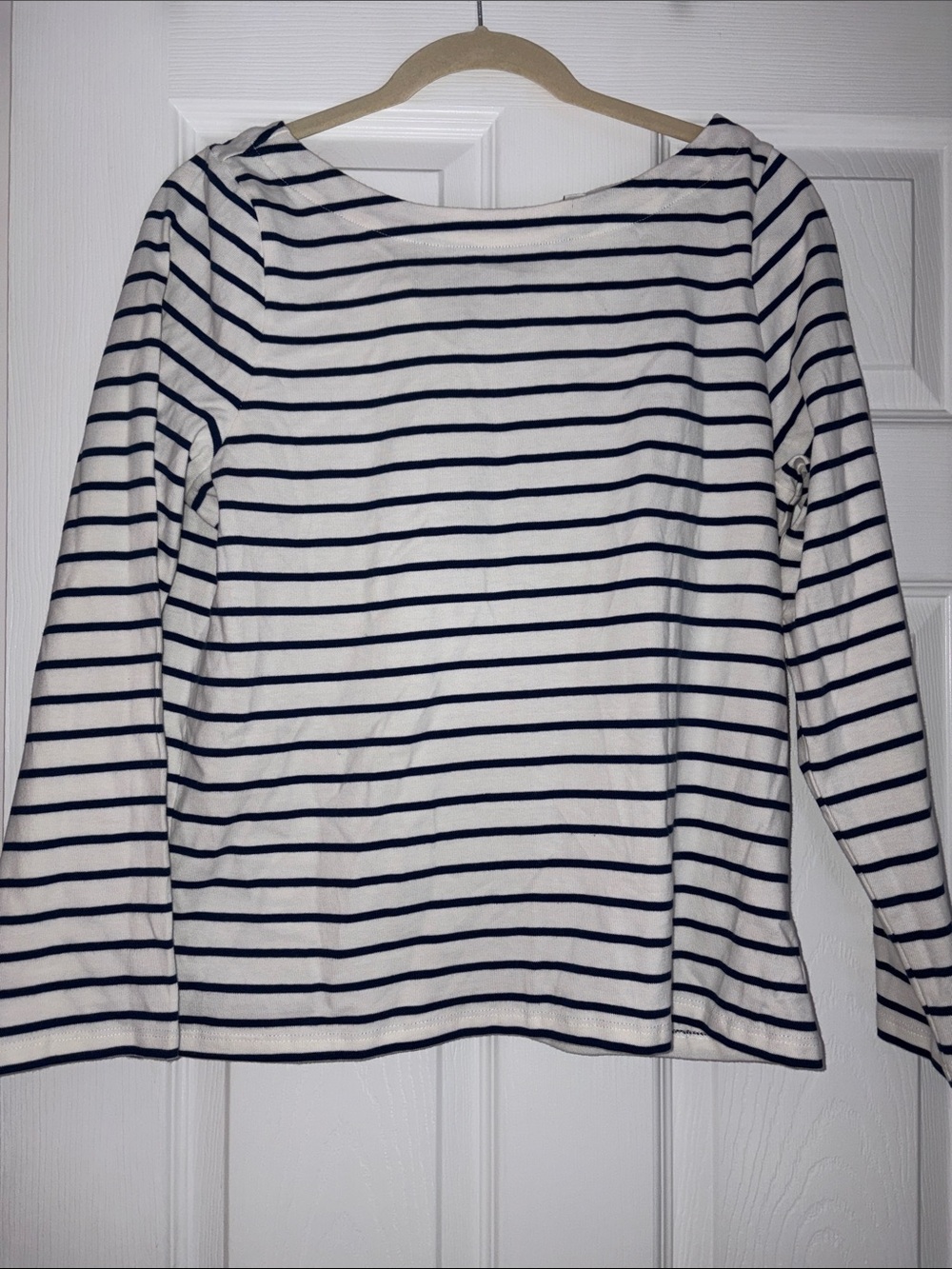 J. Crew Navy and White Striped Long-Sleeve Boatneck Top